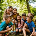 A photo of a group of kids having fun in a summer